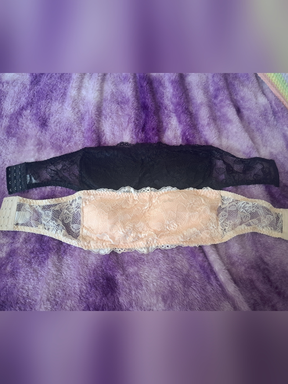 2 Lace Bandeau Strapless Bra's - Black and Blush Medium